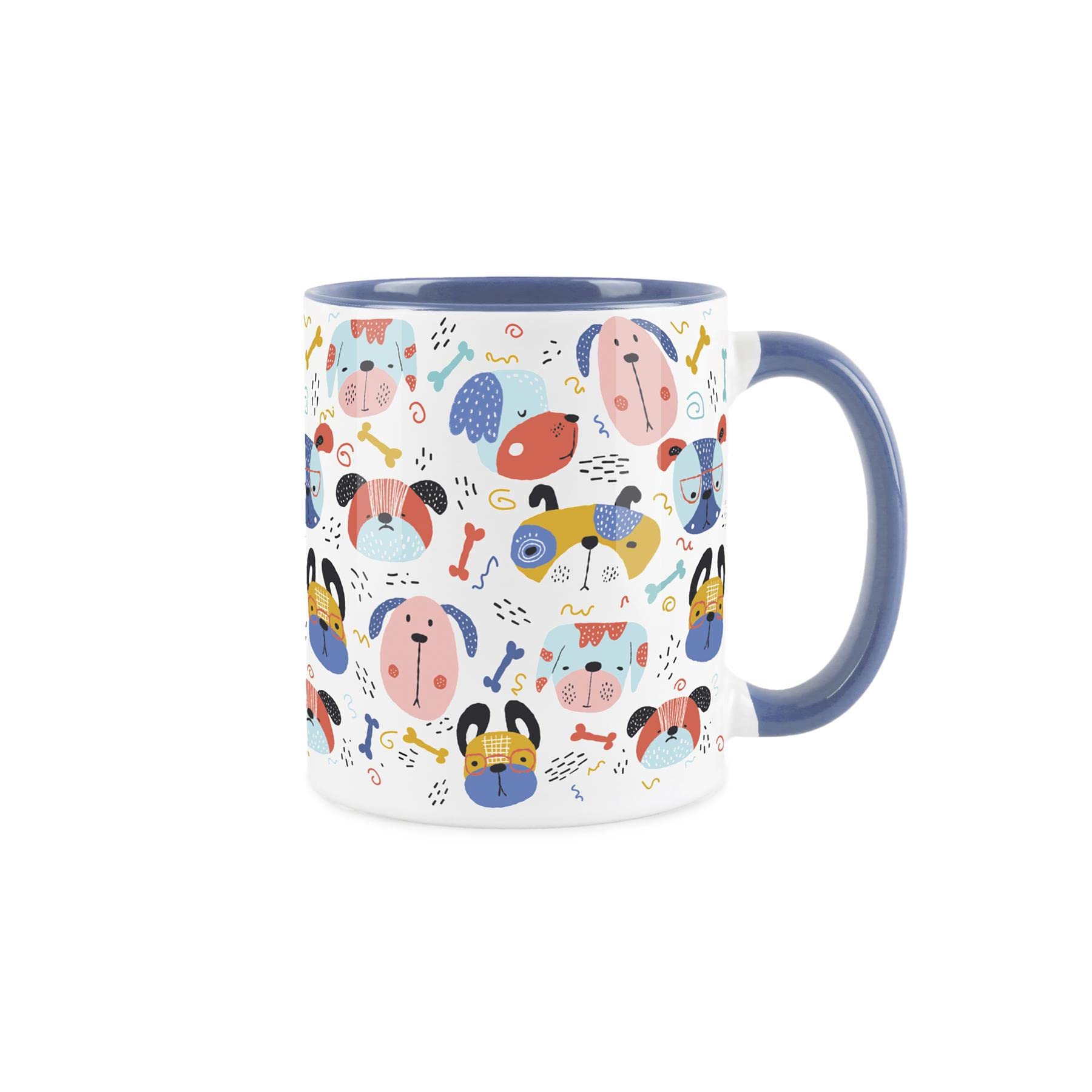 Purely Home Cartoon Dog Mug - Novelty Colourful Dog Faces - Ceramic Tea/Coffee Blue Cup Gifts for Dog Owners