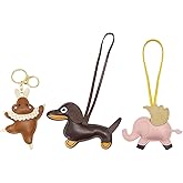 Gabrella 3 Pack Cute Bag Pendant, Leather Dachshund Keychains, Handmade Animal Key Fob Lucky Charm for People Women Men Children Birthday Keyring