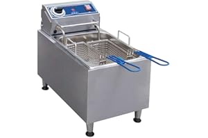 Globe PF10E, 10-Pound Electric Countertop Fryer, 120v, 1700-Watt, Stainless Steel Construction, NSF Certified, Adjustable Thermostat, Includes 2 Nickel-Plated Baskets, Compact for Commercial Kitchens