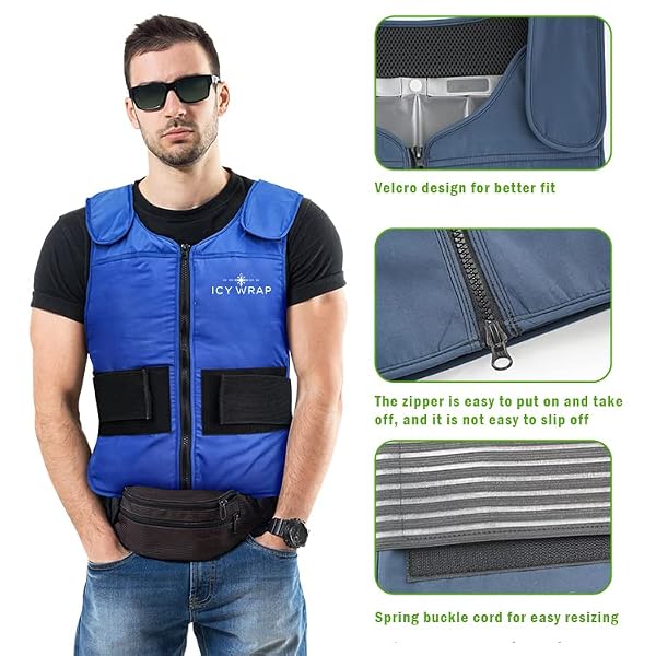 PHASE CHANGE COOLING VEST BY ICY WRAP FOR MEN & WOMEN, HOT WEATHER, ICE REFLECTIVE VEST WITH 30 PCS ICE PACKS, HIGH TECH PHASE CHANGE PCM MATERIAL, STAYS COLD FOR 1 HOUR +.