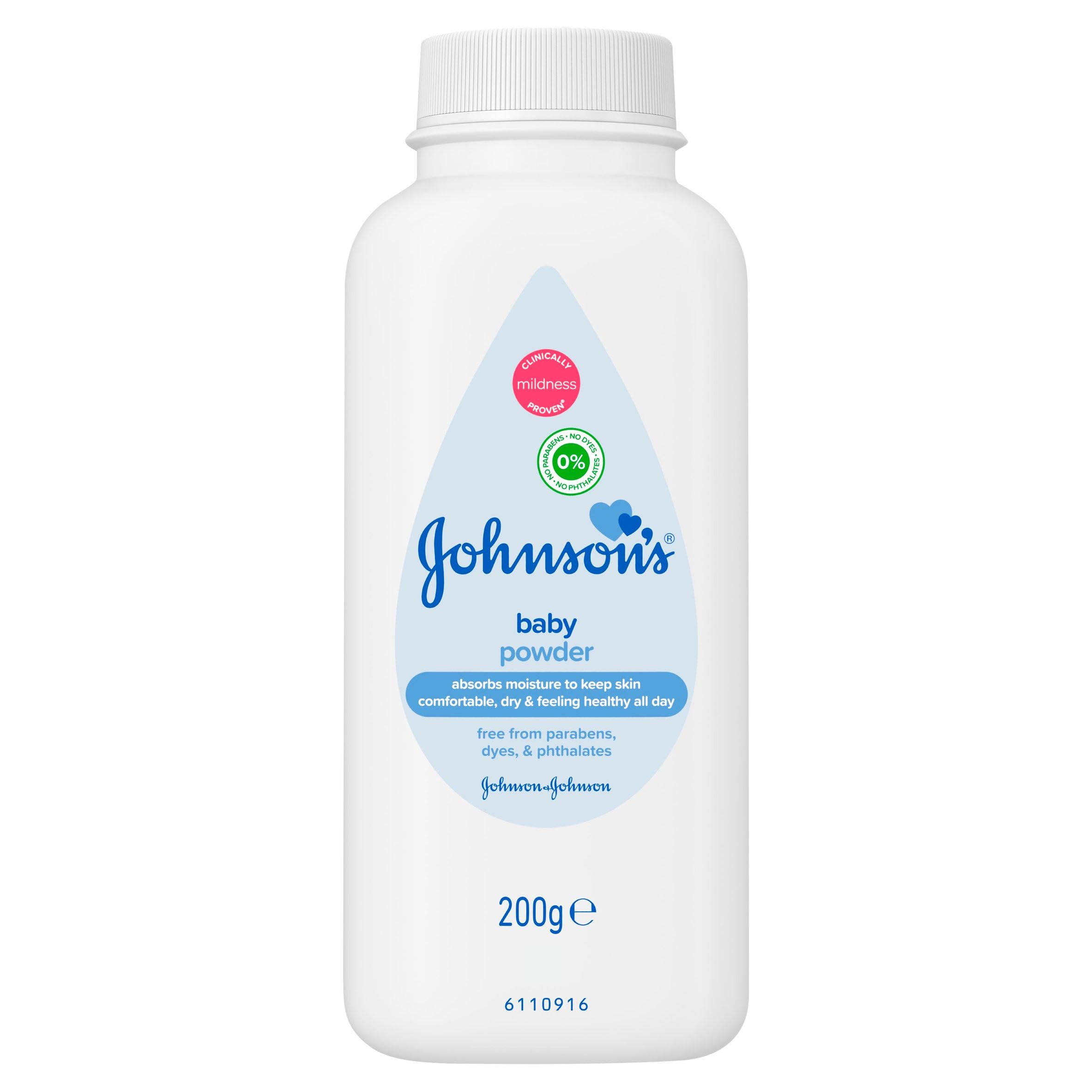 Johnson's Baby Powder, with Purified Talc, Designed for Delicate Skin, Leaves Babies' Skin Comfortable and Dry, 200 g x 6
