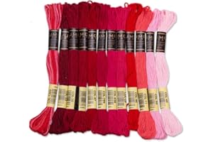 UMC STAG 12 Pieces | Premium Embroidery Thread | 100% Egyptian Cotton Premium Skeins | Cross Stitch Embroidery Floss | Oeko TEX Certified Stranded Cotton (Red Tones)