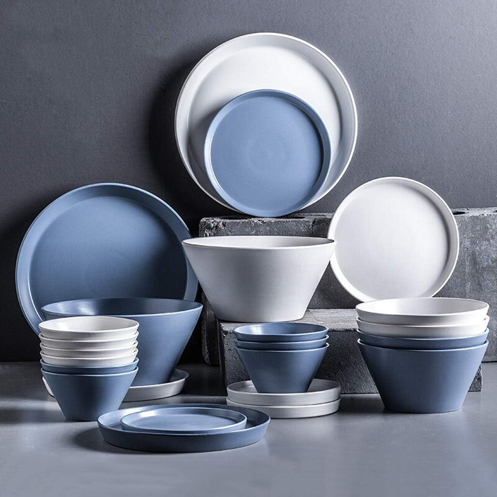 GRR Ceramics Dinner Sets(26 Pieces),Bowl/Dish/Spoon|Cold Tones Dinnerware Set,Nordic Minimalist Style Combination Tableware Set-Blue and White Mix