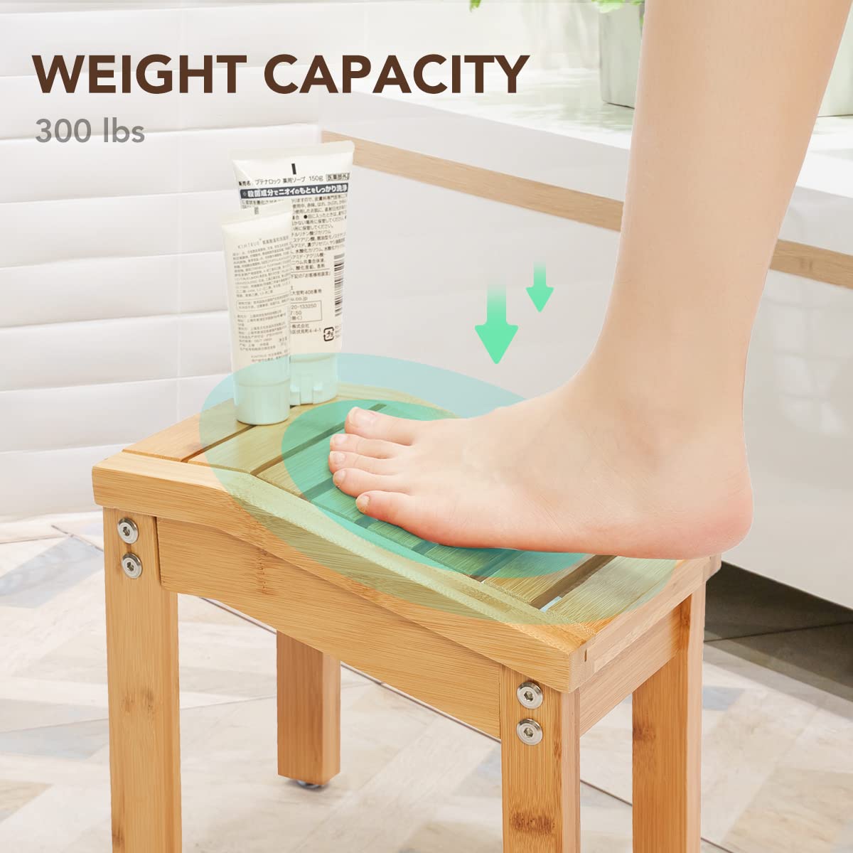 OasisSpace Shower Foot Rest - Small Shower Foot Stand for Shaving Legs & Pedicure, Waterproof Bathtub Shower Foot Stool with Non-Slip Sturdy Feet, Bamboo Shower footrest Perfect for Indoor & Outdoor