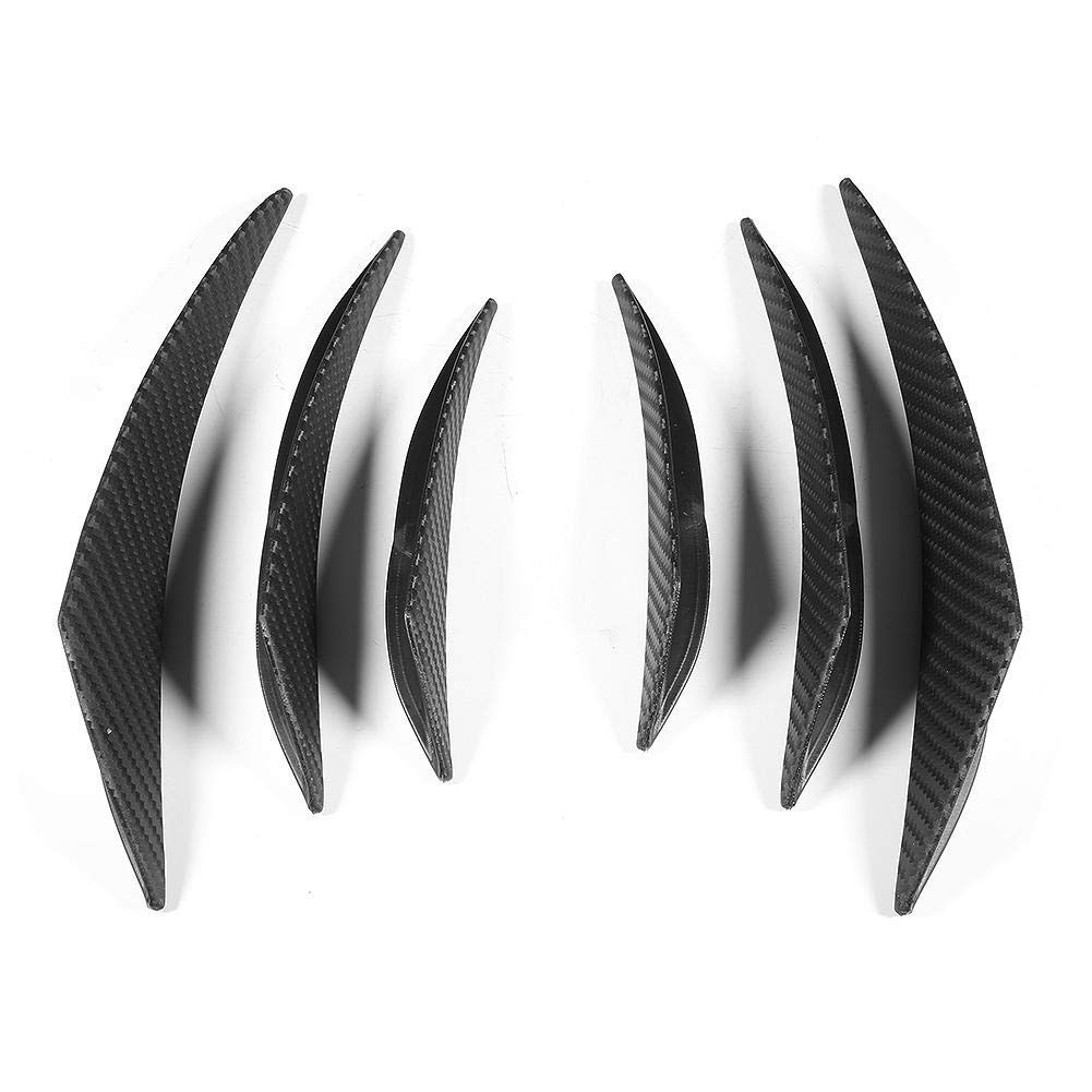 Universal Car Bumper Fin Canard Splitter Diffuser, 6 Pieces, Carbon Fiber Texture, PVC Material, Black, Multiple Sizes
