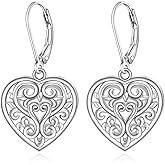 Filigree Earrings for Women Sterling Silver Vintage Heart Filigree Drop Dangle Earrings Leverback Bohemian Jewelry Valentine Christmas Birthday Gifts