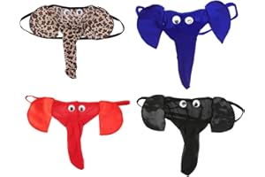 CCBFY 4-Pack Men Lingerie G-String T-Back Thongs Underwear Elephant Pants Briefs Bottom 4 Piece Set (Black Blue Red Leopard)