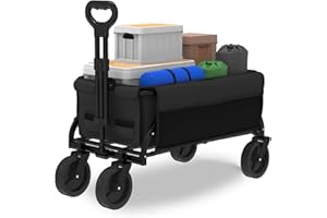 GARDENATURE Wagon Garden Cart Foldable Heavy Duty Wagon with Wheels 360 Degree Rotation for Cart Beach Wagon Stroller Shopping Sports Dolly Grocery Tool High Capacity Carts,Black