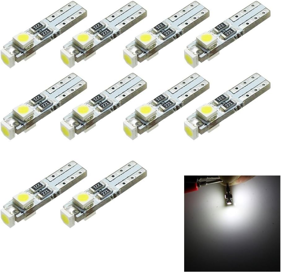 10pcs T5 LED Dashboard 3-3528 SMD Light bulbs (White)