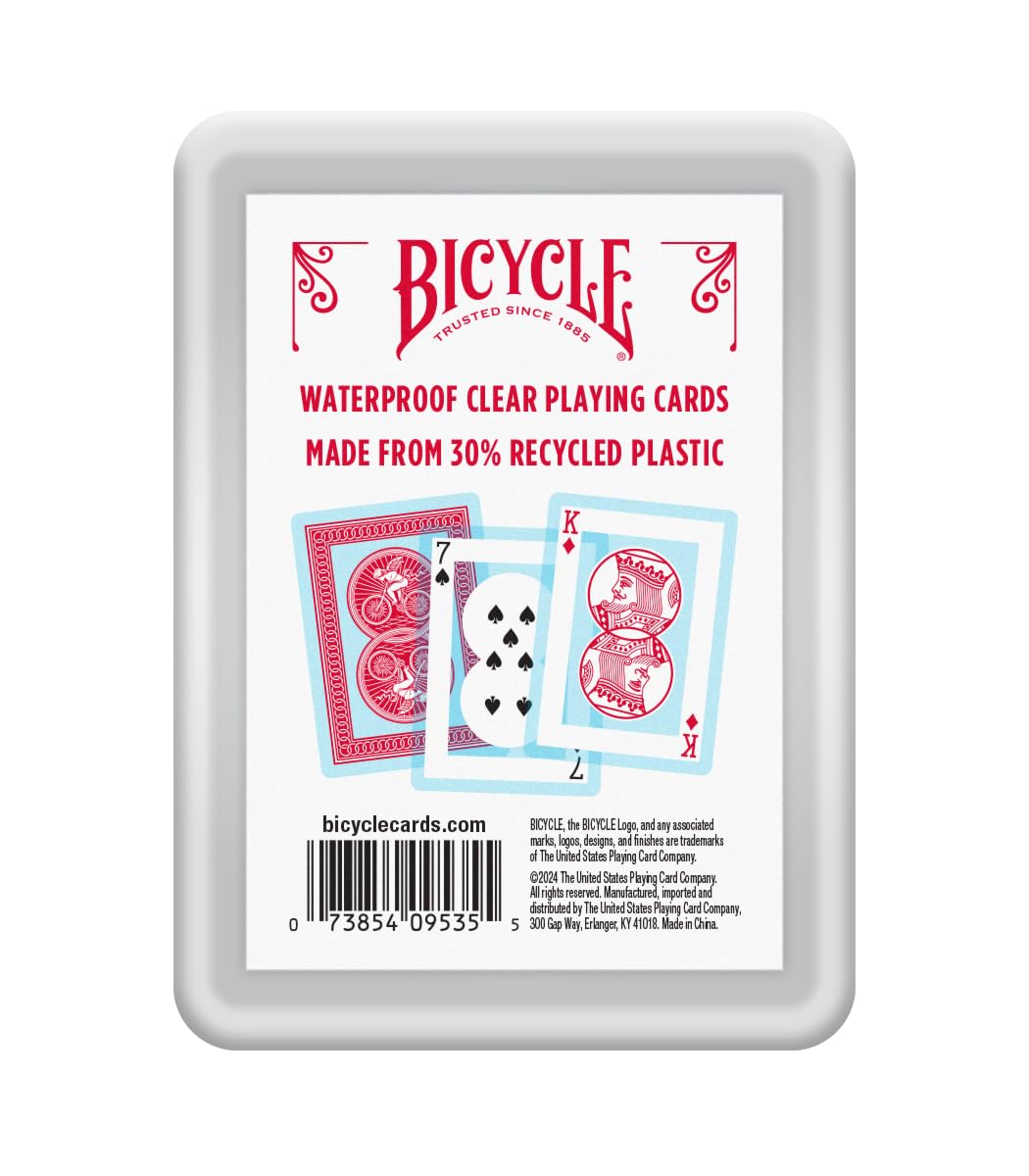 Bicycle Waterproof Red Playing Cards, Clear Plastic Playing Cards, Made from 30% Recycled Plastic, Perfect for Pool Games, Beach Trip, or Party Games
