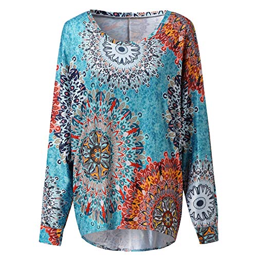 Tsmile Women Batwing Shirts Long Sleeve Floral Print Round Neck Oversized Baggy Fall Pullover T-Shirt Blouse Tops