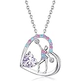 BAOWING Birthstone Cheerleader Necklace Gifts for Girls Heart Rainbow Cheerleading Cheering Jewelry Pendant Sport Cheer Birthday Gifts for Kids Little Girl Daughter Granddaughter