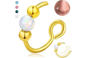 GREETING CARD EARRINGS Fake Nose Ring Hoops Opal Fake Septum Nose Piercing Jewelry 20G Clip On Surgical Steel Faux Nose Rings for Women Men Non Pierce Lip Ear Cartilage Helix Rings No Piercing Body Jewelry