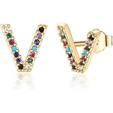 Memorjew Initial A-Z Earrings for Women,925 Sterling Silver Post Earrings | Gold-Plated Earring, Hypoallergenic Initial Earrings for Girls, Colorful Cubic Zirconia Earring Jewelry Gifts for Girls Kids