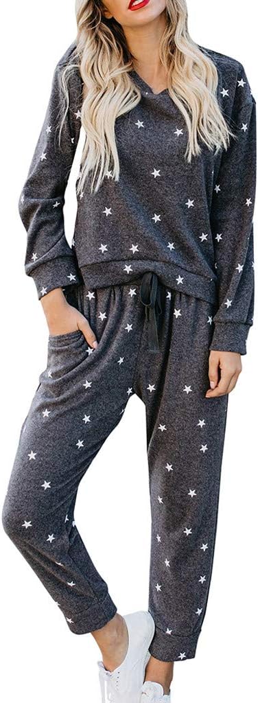 HARRYSTORE Women Clothing Womens Loungewear Tracksuits Star Print Lounge wear Set Joggers Sweatshirt Pants Sets Sport Long Sleeve Casual Suit