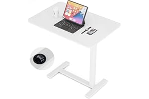 COZIFURNI Hospital Over Bed Table with Wheels Beside Table TV Tray for Bed Adjustable Height, Portable Rolling Desk for Home Medical, Laptop, Breakfast, White