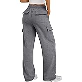 Trendy Queen Women's Cargo Sweatpants, Wide Leg Workwear Pants with Pockets & Elastic Waist, Casual Joggers for Travel