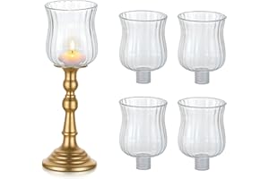 Glasseam Glass Votive Cups with Pegs: Set of 5 Shabbat Votive Candle Holders Bulk with Rubber Grippers Ribbed Glass Clear Can