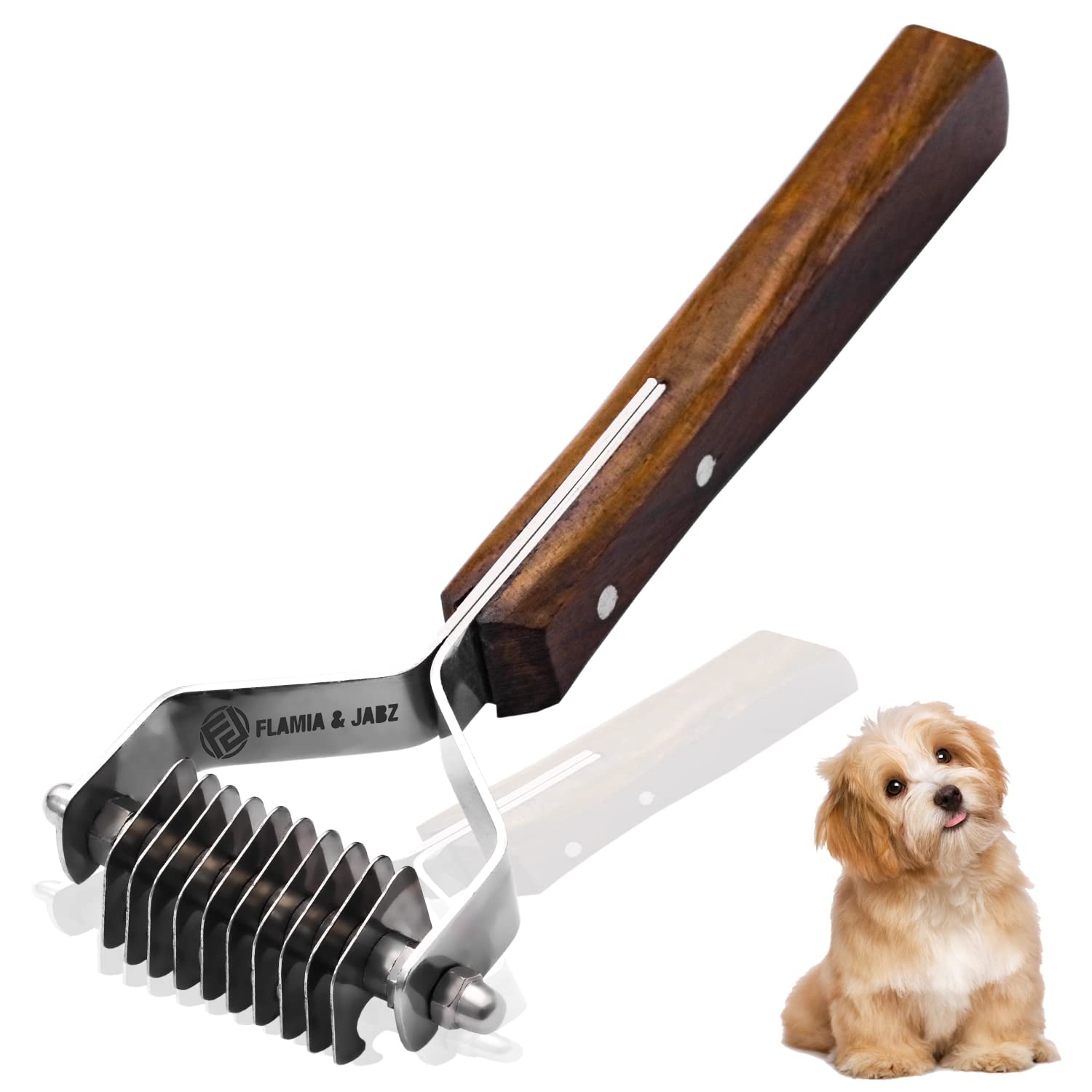 Flamia & Jabz Professional Rake (Dematting Comb) for Undercoat Grooming of Dogs, Cats & Pets (10 Blades)