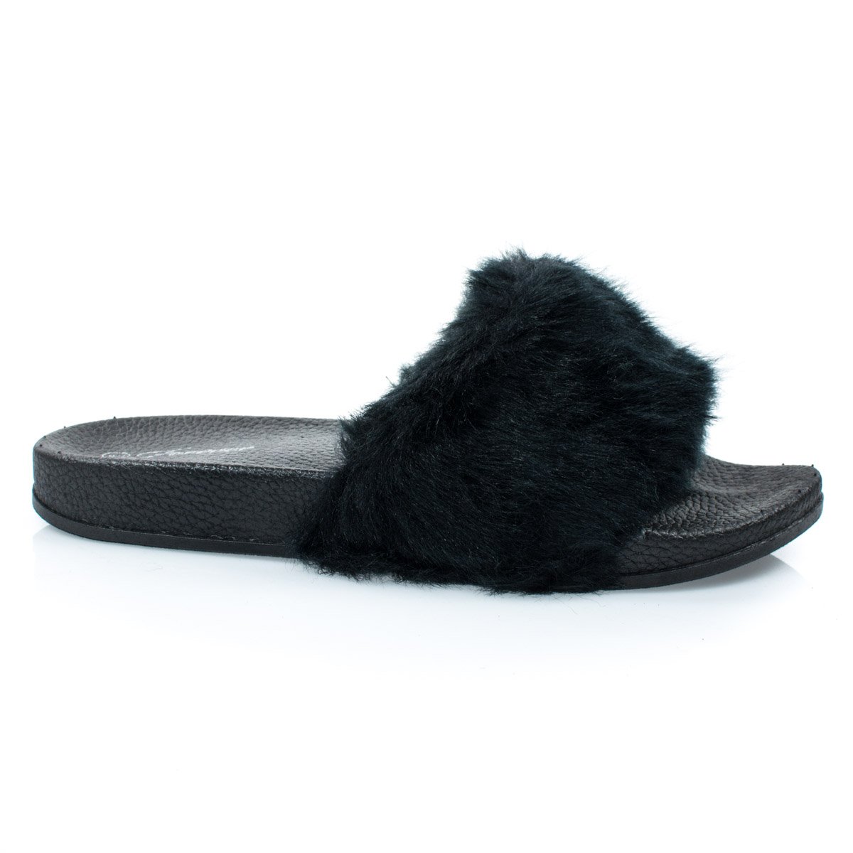 Izzy24FBA- Black Fluffy Furry Faux Fur Single Band Slide in Slipper Sandal Footbed Folding -10 - Image 3