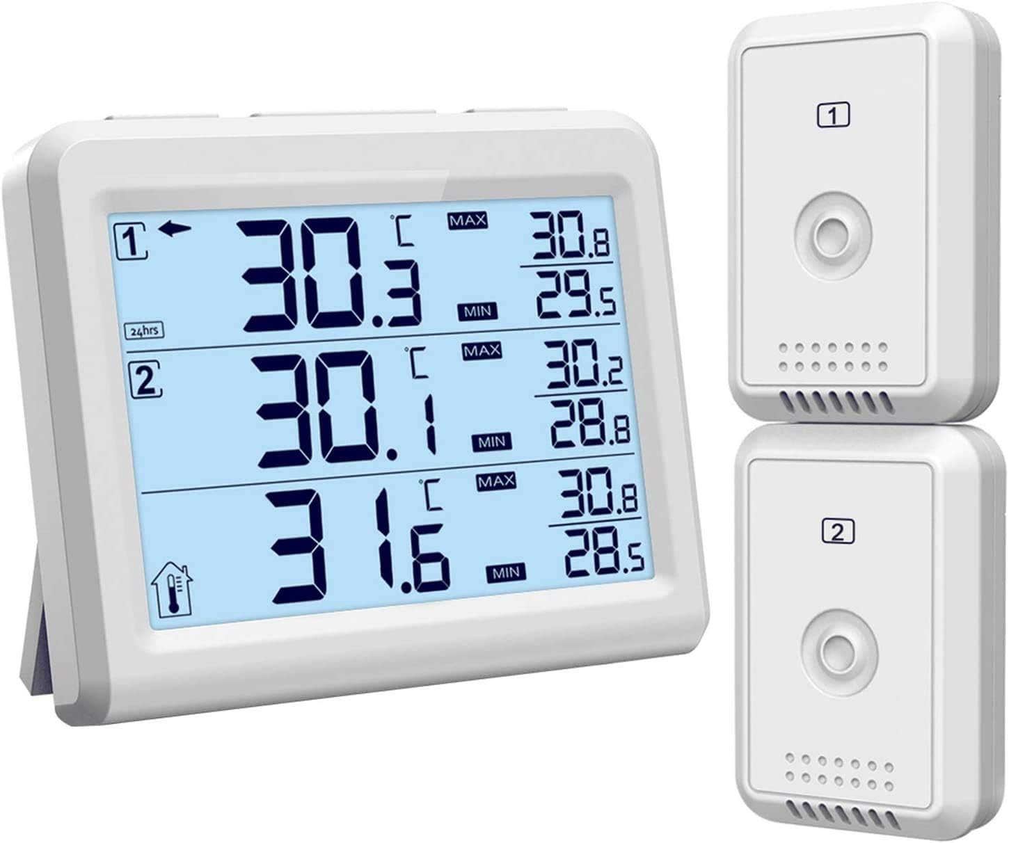 AMIR Wireless Refrigerator Thermometer With Alarm - 3.7" LCD Display & 2 Sensors For Fridge/Freezer Monitoring