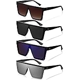 Frienda 4 Pairs Oversized Flat Top Sunglasses Vintage Square Sunglasses Unisex Square Shade Large Sunglasses for Women Men (Ice blue, Gray, Silver, Gradient Brown)