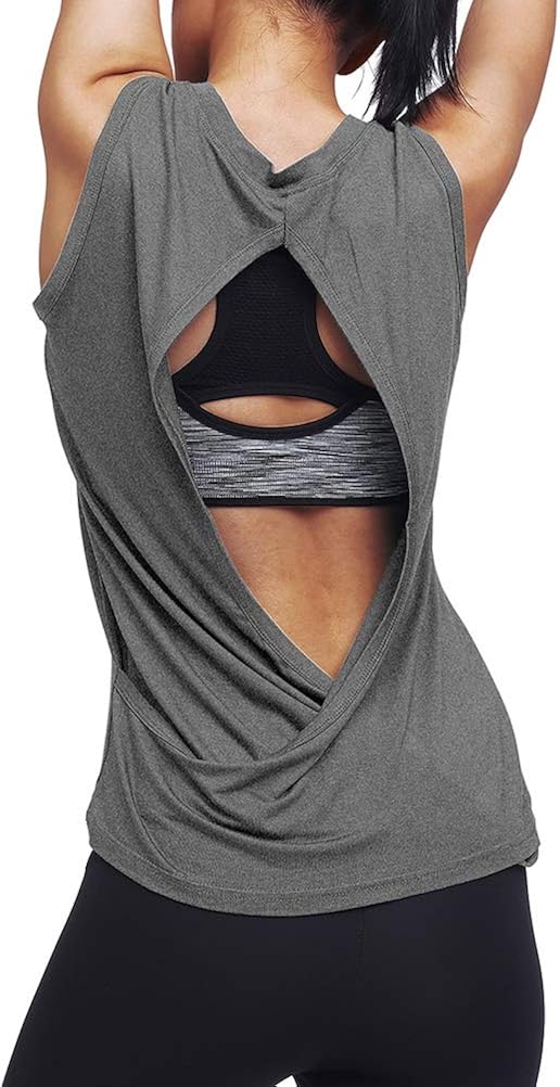 Mippo Workout Tops for Women Yoga Shirts Muscle Running Tank Tops Open Back Workout Clothes at  Women’s Clothing store
