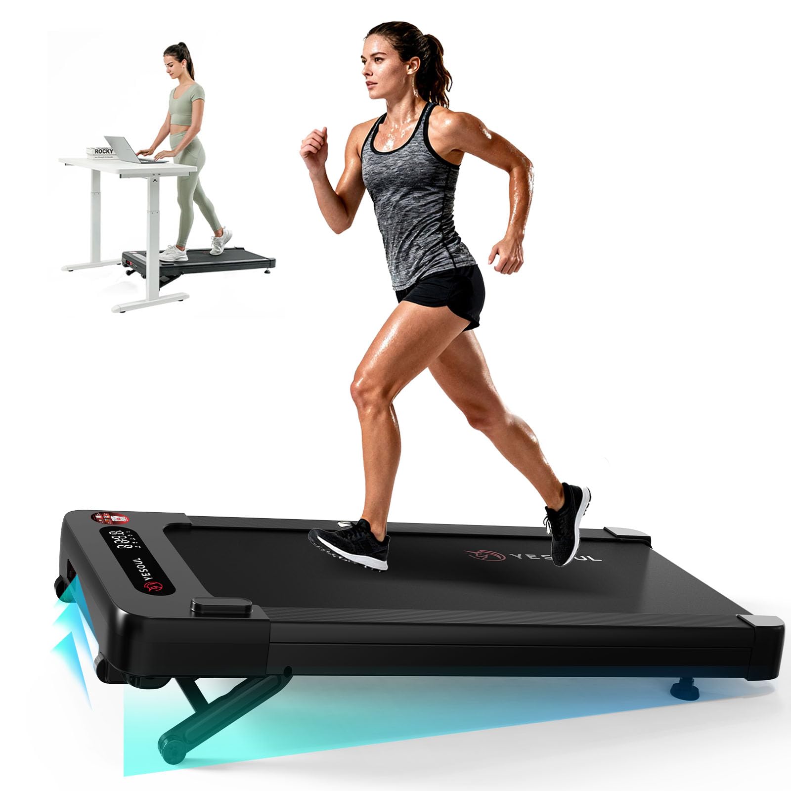 Photo 1 of Yesoul Walking Pad Treadmill with 10% Auto Incline, Under Desk Treadmill for Home Walking, Hiking & Running, 300lbs Capacity, Smart App Scenic Routes & Live Classes, Remote & LED Display