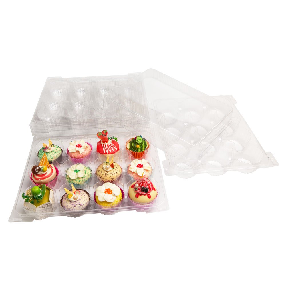 sweet.life ClearPlastic 12 Cupcake Container Box Takeout Muffin Carrier Disposable 12 Compartment 4 Pack Regular size