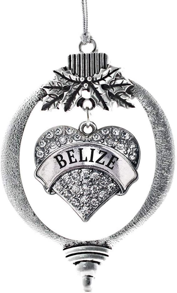 Inspired Silver - Belize Charm Ornament - Silver Pave Heart Charm Holiday Ornaments with Cubic Zirconia Jewelry