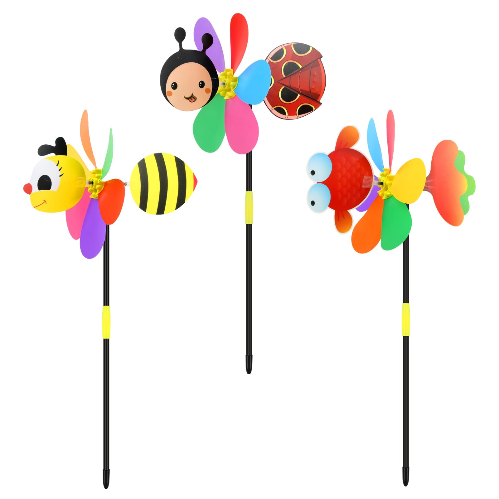 Garden Windmill Animal Pinwheel, 3 Piece Decoration Animal-Themed Pinwheels for Garden, 3D Colourful Wind Spinners Lawn Pinwheel for DIY, Yard, Party, Outdoor, Decoration