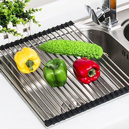 YMKJ Sturdy Extra Large Multipurpose -No Occupying Space Easily Store Heat Resistant Roll Up Dish Drying Rack -- Fit for Stainless Steel Sink( L/19.68" x 12.79" Φ=0.23 inch, Warm Gray)