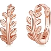 Small Hoop Earrings for Women Gold Plated 925 Sterling Silve Leaf Huggie Hoop Earrings with Cubic Zirconia Hypoallergenic Lightweight Hoop Earrings Jewelry Gifts