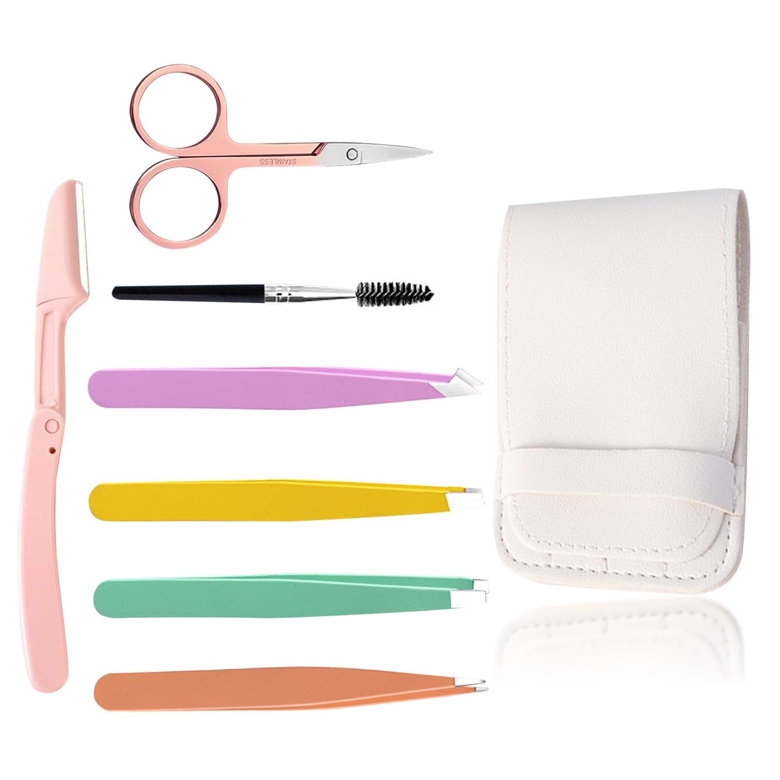 MUNSKT Eyebrow Tweezers Set, 7PCS Stainless Steel Tweezers for Ingrown Hair Removal and Eyebrows Plucking, Precision Facial Cleaning Tools for Women Men