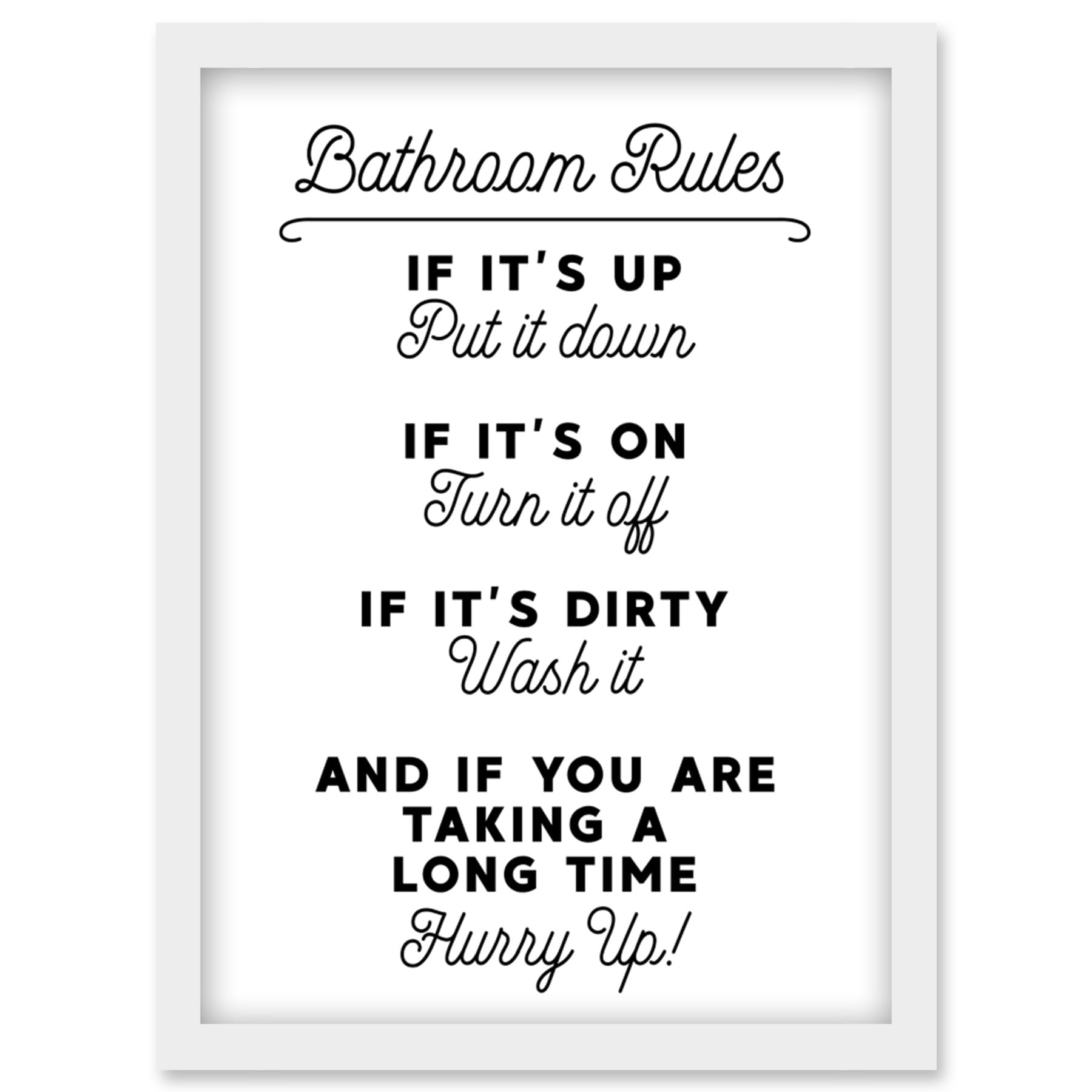 Bathroom Decor Wall Art Funny Toilet Humour Sign Artwork Framed Wall Art Print A4