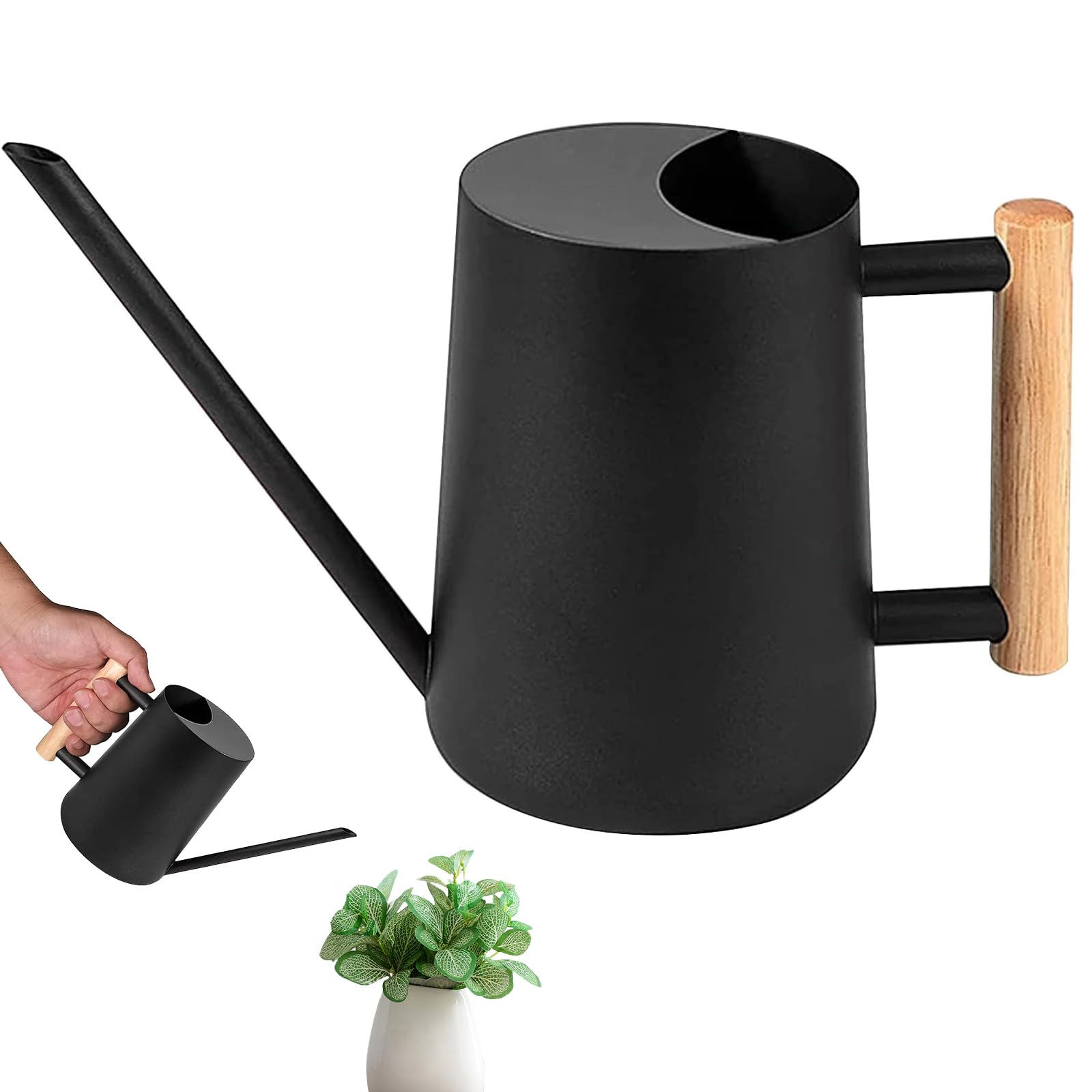 1L Mini Indoor Watering Can for Houseplants,Stainless Steel Bonsai Sprinkler Jug, Indoor & Outdoor Small Long Spout Flower Sprinkling Pot for Home Potted Plant,Herb Garden, Flowers & Succulents|Black