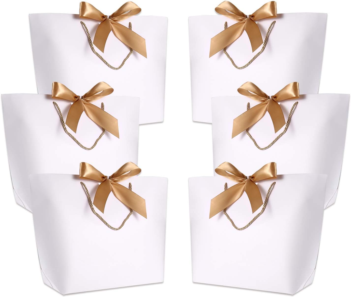 WantGor Gift Bags with Handles 15.8x11x4.7inch Paper Party Favor Bag Bulk with Bow Ribbon for Birthday Wedding/Bridesmaid Celebration Present Classrooms Holiday(White,Extra Large- 6 Pack)