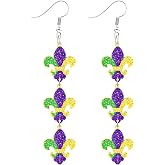 Nanafast Acrylic Mardi Gras Earrings for Women Glitter Fleur De Lis Crown Mask Dangle Earrings for Mardi Gras Outfits Carnival Celebration