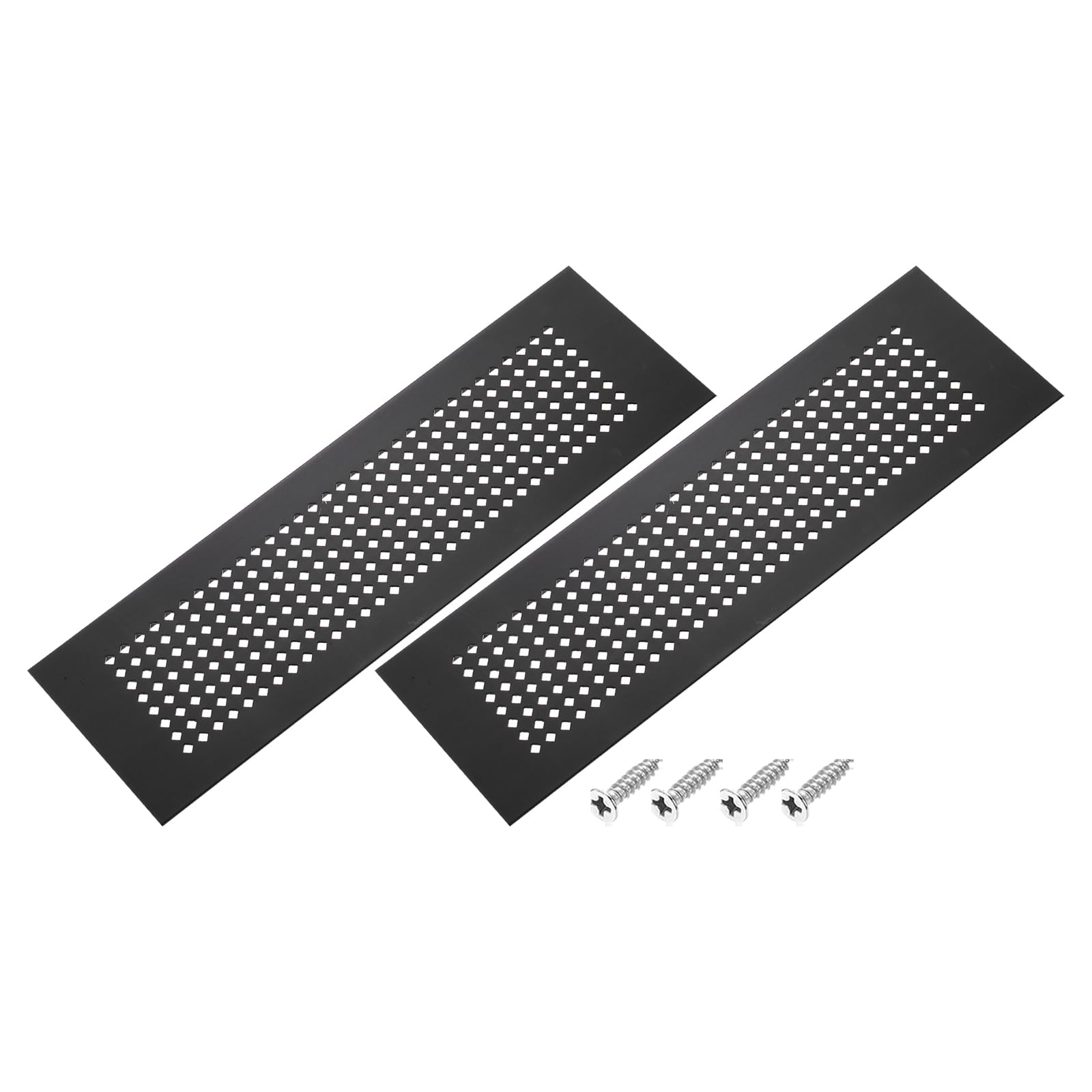 Photo 1 of PATIKIL 10 x 3 Inch Door Air Vent Cover, 2 Pcs Aluminum Grille Ventilation Cover Louvered Diamond Hole with Mounting Screws for Cabinet Wardrobe Door, Black