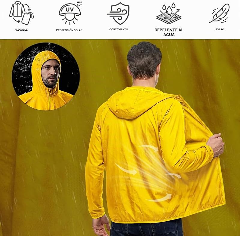 Hombre Chaqueta Impermeable, Chubasquero Hombre Impermeable
