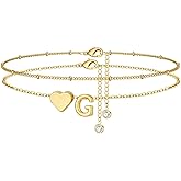 M MOOHAM Gold Initial Ankle Bracelets for Women - Layered Heart Letter A-Z Initial Dainty Gold Anklets for Women Waterproof, Womens Anklets Jewelry Birthday Gifts Jewelry