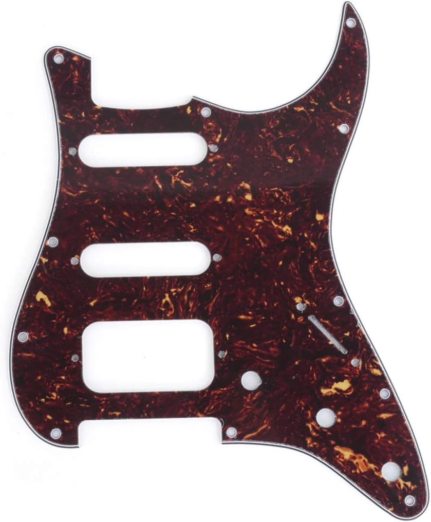 Musiclily Pro 11-Hole Round Corner HSS Guitar Strat Pickguard for USA/Mexican Stratocaster Open Pickup, 4Ply Tortoise
