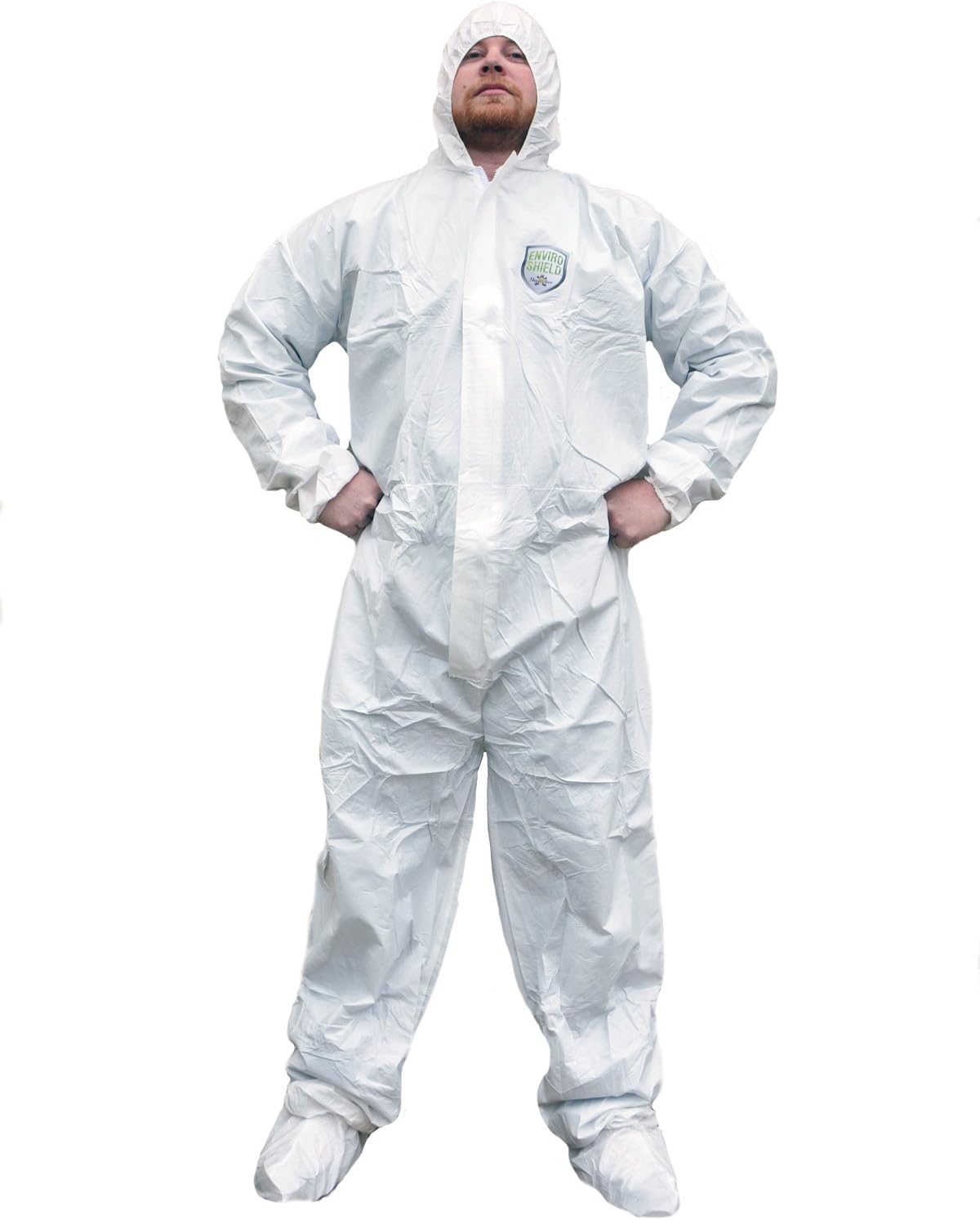 ShuBee Enviroshield Coverall with Hood, Attached Boots, wirst/Ankle Elastic, Size 2XL
