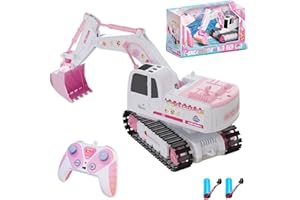 Dodoore Remote Control Excavator, 6CH RC Excavator, 1:24 Scale RC Construction Toys with Metal Shovel, Lights & Sounds, 2 Batteries, Christmas Birthday Gift for Adults (Pink)