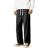 Elegant Seal Men's Corduroy Wide Leg Fashion Casual Pants Loose Fit Baggy Straight Sweatpants Elastic Waist Drawstring