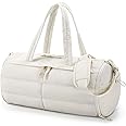 BAGSMART Puffer Gym Bag for Women, Lightweight Duffel with Shoe Compartment, Weekender Bags with Wet Pocket, Workout Overnight Carry on for Travel, Beige