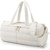 BAGSMART Puffer Gym Bag for Women, Lightweight Duffel Bag with Shoe Compartment, Weekender Bags with Wet Pocket, Workout Overnight Carry on Bag for Travel, Beige