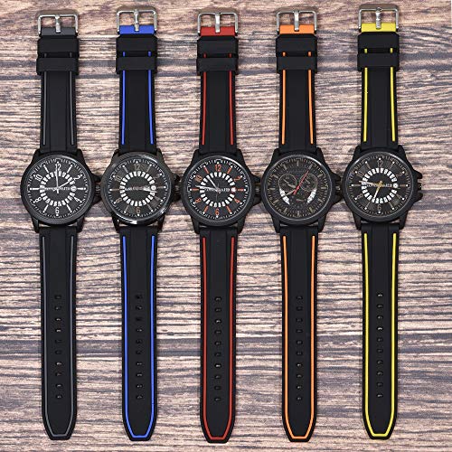 EACHE Silicone Watch Band Two-Color Splicing Rubber Replacement Diver Sport Waterproof Watch Strap Black Orange Silver Buckle 22mm