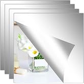 Mirror Stickers for Walls 4 Packs Self Adhesive Stick on Mirrors Tiles | Small Peel and Stick Mirror Tile 2mm Unbreakable Wall Mirrors Decorative Sheets for Kitchen 7.8''x7.8''