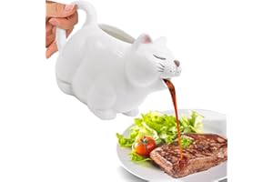 ISTOOLL Ceramic Gravy Boat,700ML/23Oz Cat Sauce Jug with Hand Painted White Fine Porcelain - Perfect for Serving Jars of Salad Dressing, Broth, Cream, Milk for Thanksgiving, Halloween, Christmas